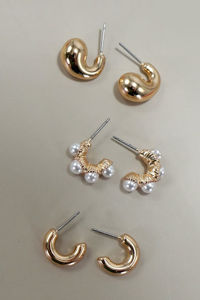 pearl and gold mini hoop earring set huggie hoop