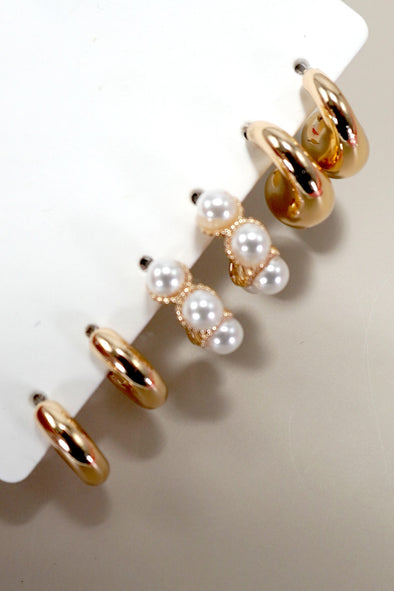 pearl and gold mini hoop earring set huggie hoop
