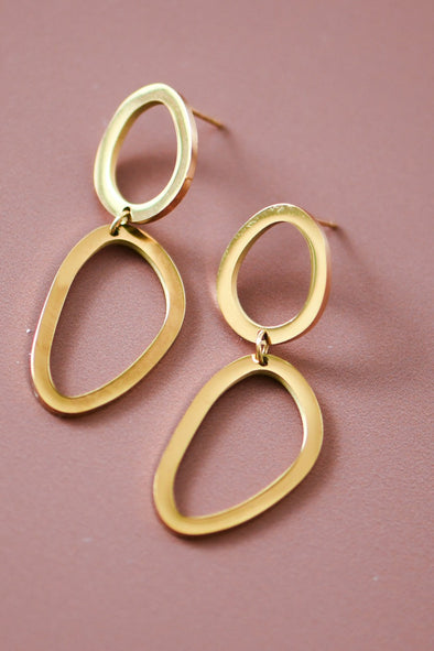 18k gold plated oval drop earrings