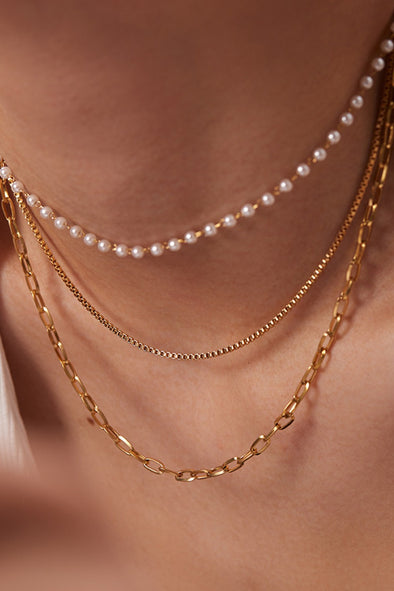 18k gold plated pearl choker three layered necklace