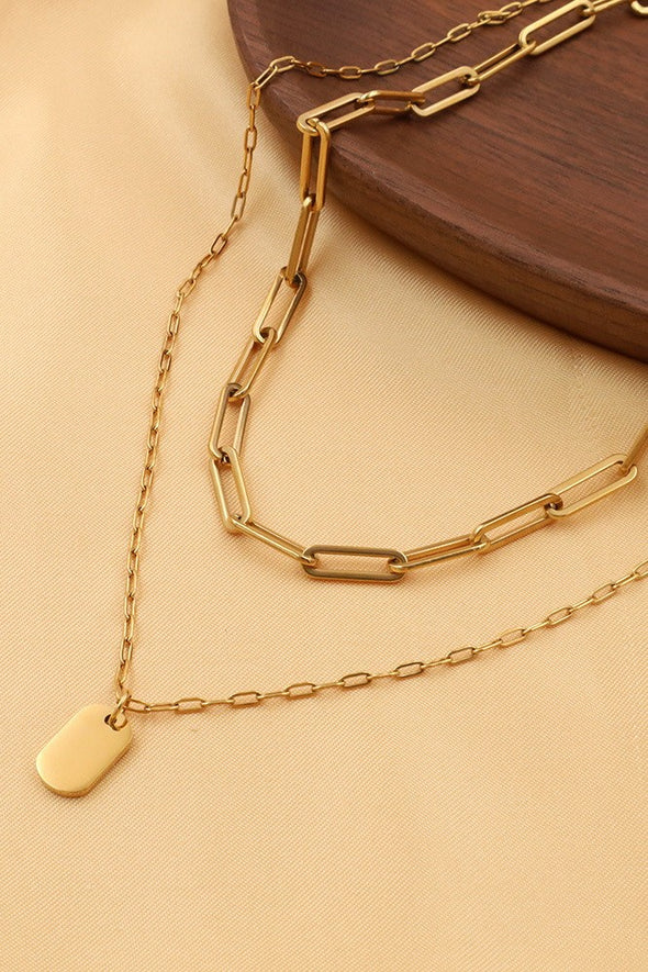 rectangle pendant layered gold necklace