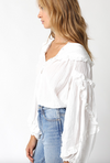 olivaceous white feminine ruffle detail summer long sleeve womens blouse