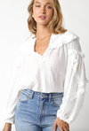 olivaceous white feminine ruffle detail summer long sleeve womens blouse