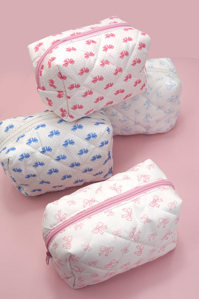 cosmetic pouch quilted bow design zippered enclosure