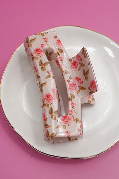 floral cottagecore pink hair claw clip