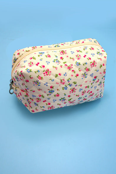 floral quilted makeup bag zippered top