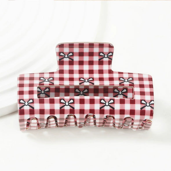 The Rochelle Checkered Bow Hair Claw Clip