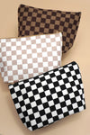 checkered makeup pouch travel bag brown zippered enclosure