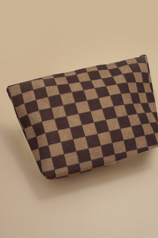 The Maleah Checkered Makeup Cosmetic Pouch Bag