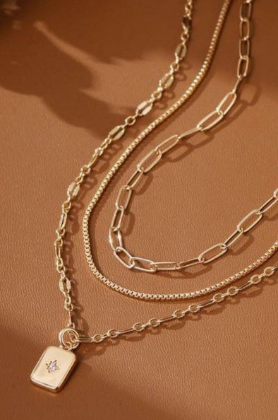 3 layered gold dipped pendant necklace dainty chain
