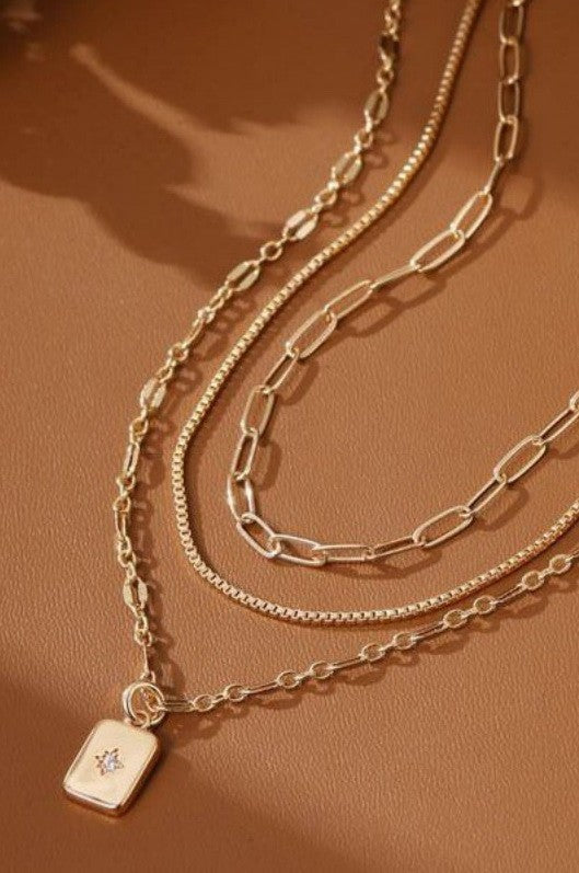 3 layered gold dipped pendant necklace dainty chain