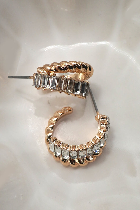 The Lola Baguette Stone Entwined Huggie Hoop Earrings
