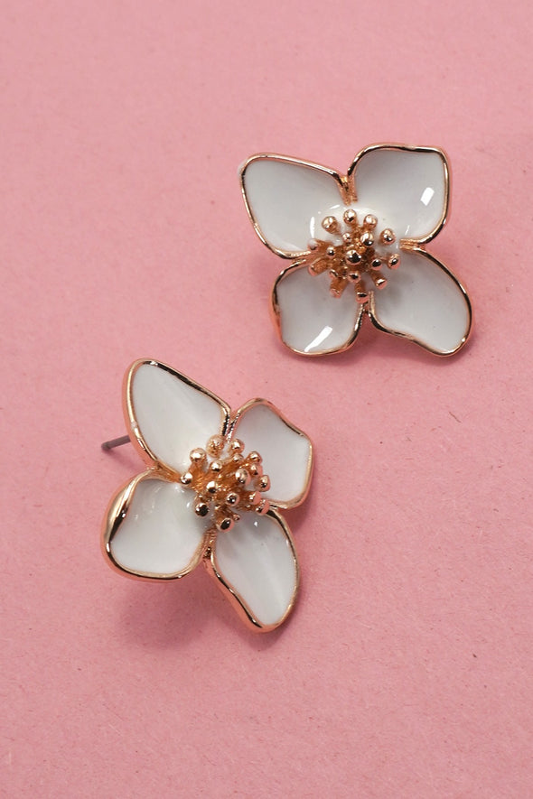 flower stud enamel earrings gold