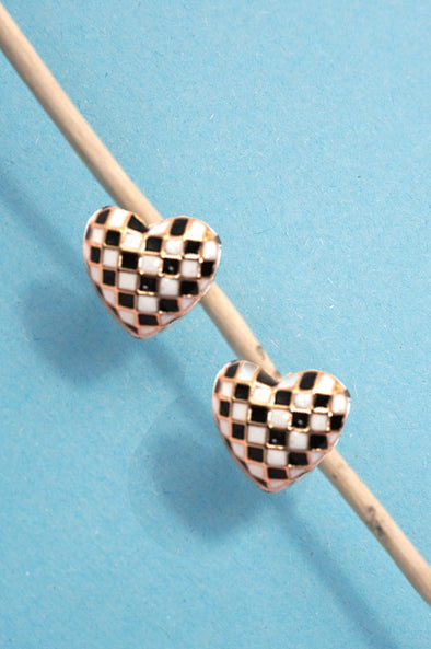 black and white checkered heart earrings