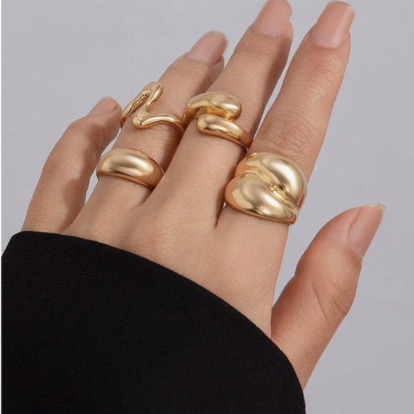 abstract ring set 4 gold plated rings chunky adjustable