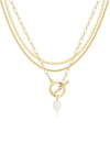 three layered gold necklace pearl charm pendant