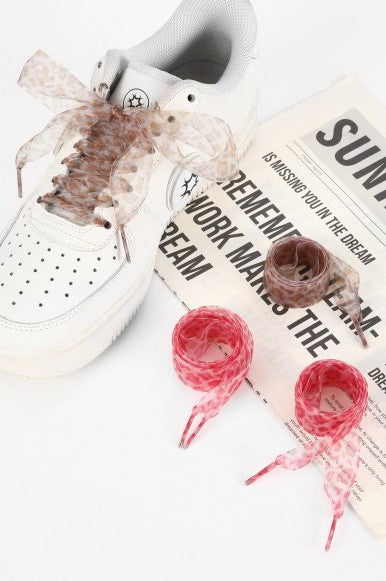 leopart print organza shoe lace brown sneaker accessory