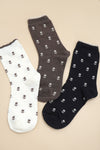 flower print crew socks cotton brown off white