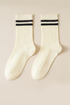 varsity stripe crew socks off white black