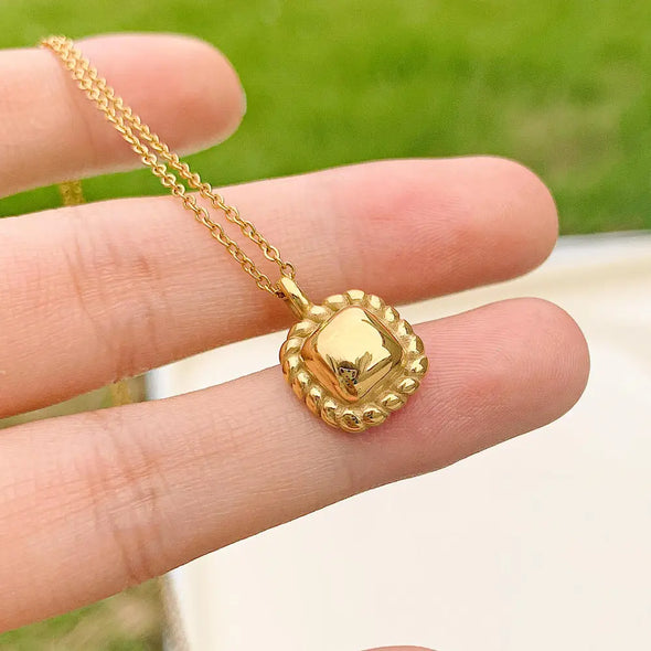 square charm dainty 18k gold necklace