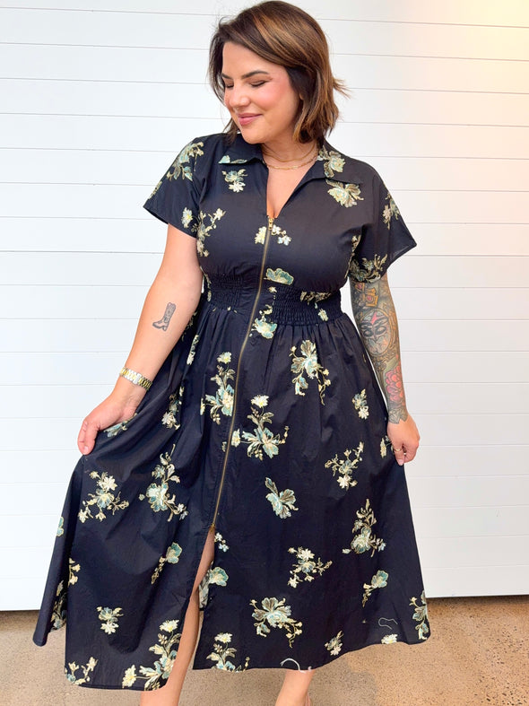 The Jacqueline Paisley Print Smocked Waist Midi Dress