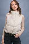 faux leather puffer vest zipper front side pockets