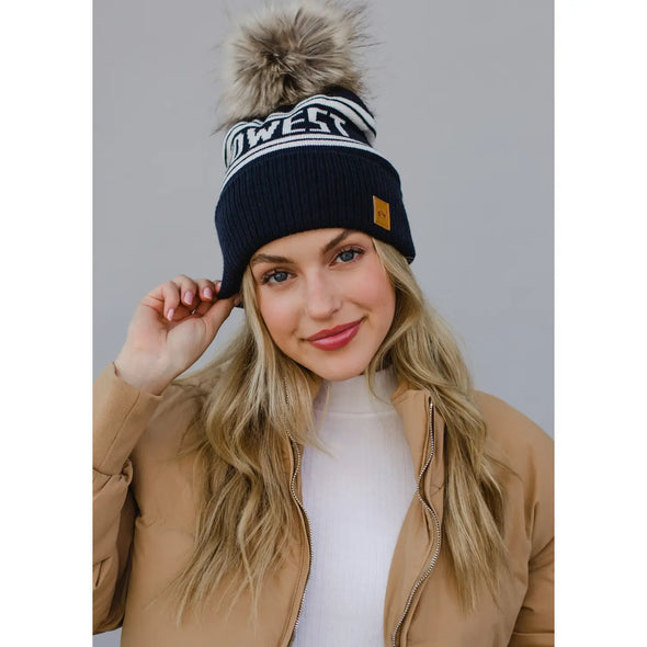 midwest beanie with faux fur pom pom