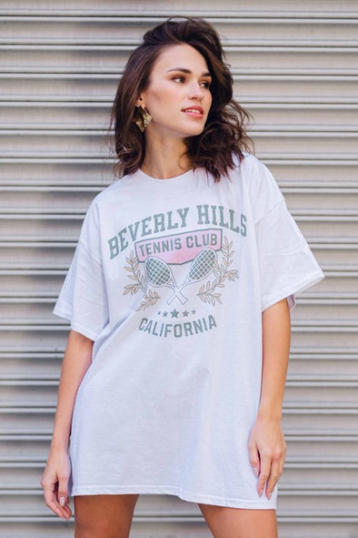 wknder los angeles beverly hills tennis club oversized graphic tee premium cotton oversized fit white pink green