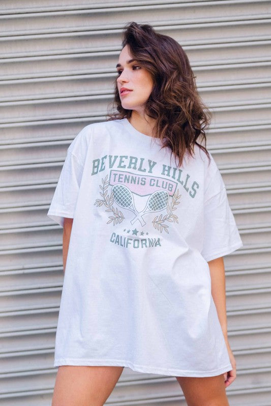 wknder los angeles beverly hills tennis club oversized graphic tee premium cotton oversized fit white pink green