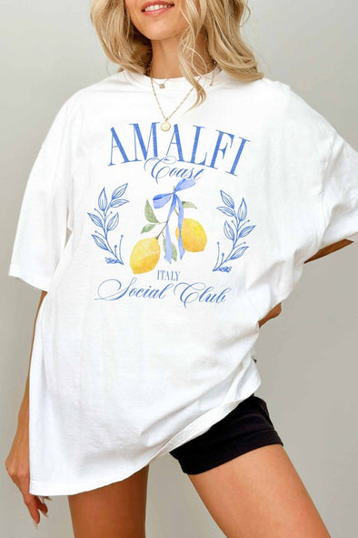 wknder los angeles amalfi coast social club oversized graphic tee premium cotton white blue yellow