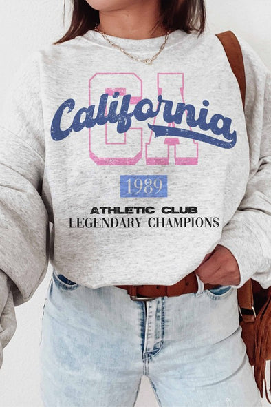 wknder los angeles california champions graphic sweatshirt classic fit unisex sizing premium cotton heather grey pink blue