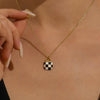 checkered pendant 18k gold plated dainty necklace