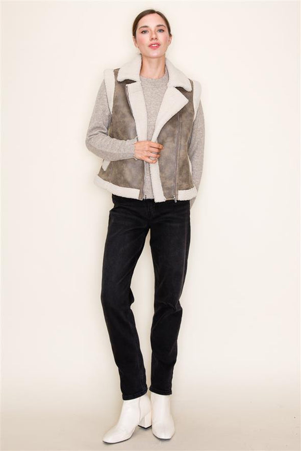 The Maureen Faux Leather + Sherpa Vest