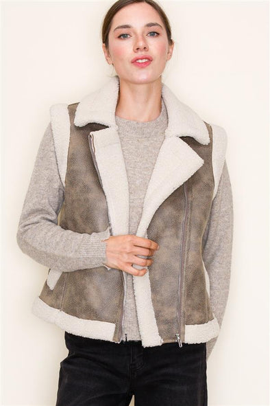 The Maureen Faux Leather + Sherpa Vest