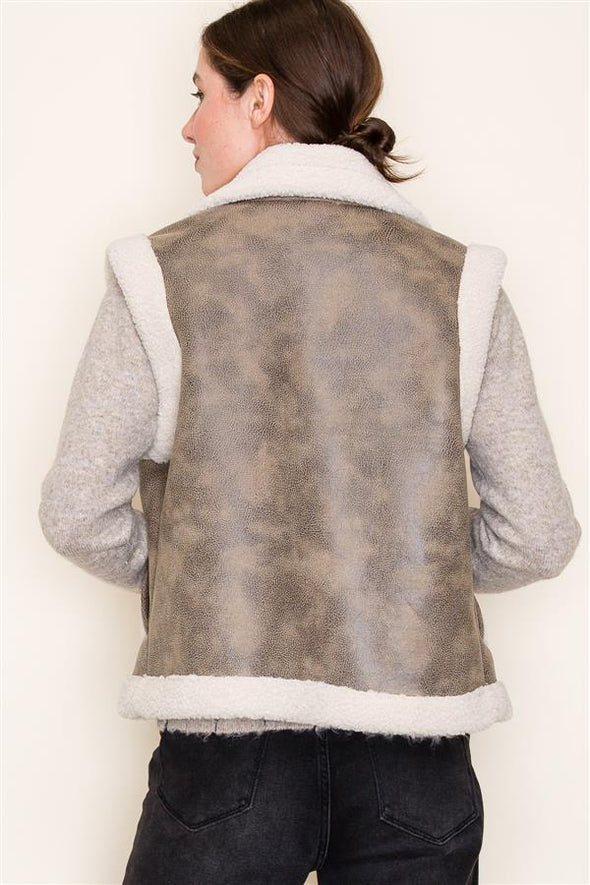 The Maureen Faux Leather + Sherpa Vest