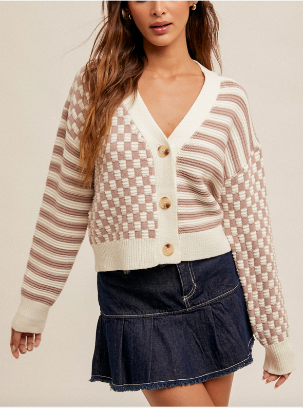 The Raya Stripe + Checker Cropped Cardigan