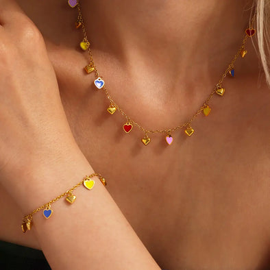 colorful heart dainty pendant 18k gold plated non tarnish necklace