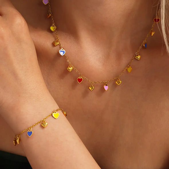 colorful heart dainty pendant 18k gold plated non tarnish necklace