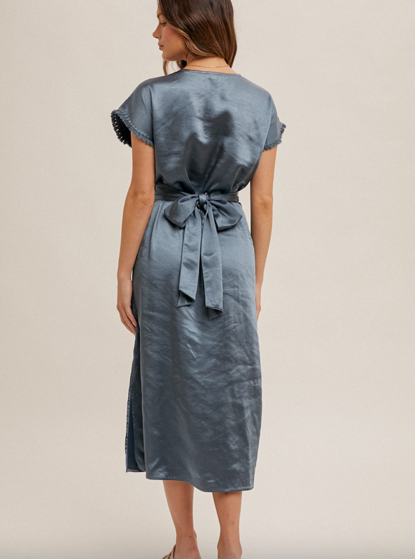 The Arden Satin Wrap Midi Dress