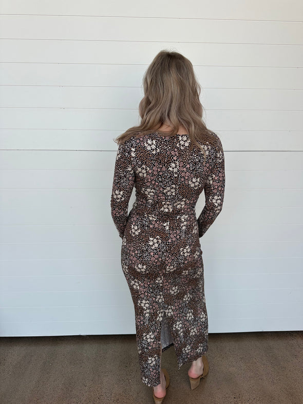 The Exhale Sable Floral Midi Dress