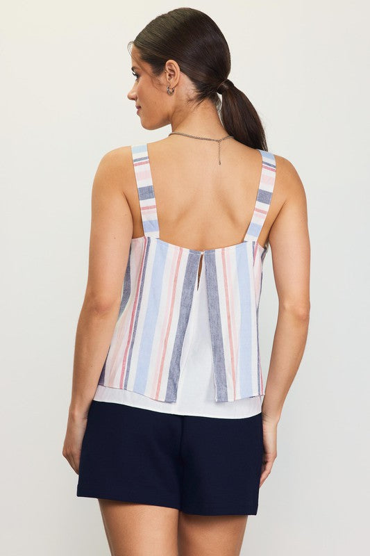 skies are blue blush blue navy striped babydoll tank top