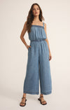 z supply solara chambray sleeveless jumpsuit medium chambray wide leg ankle length elastic waist
