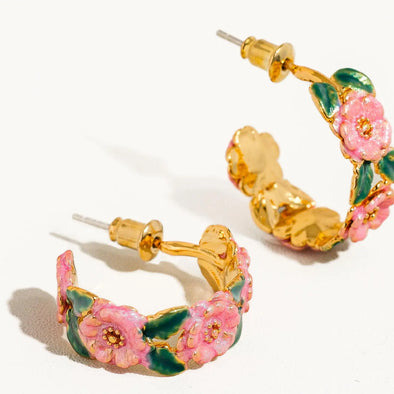 18k gold plated floral c-hoop earring