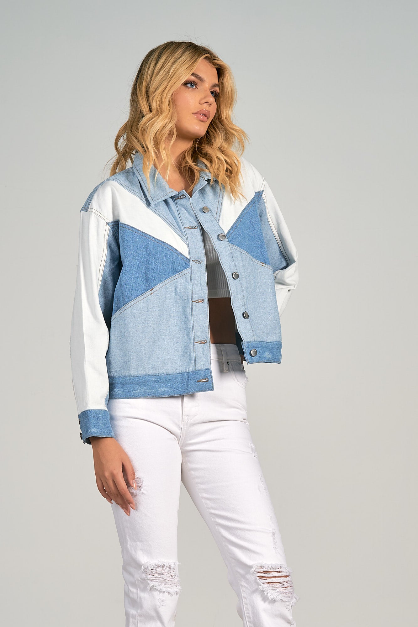 SLAY. Women's Pink & White Colorblock Denim Jacket & Jeans Co-ord Set