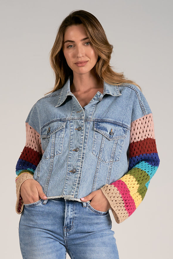 The Fiona Crochet Sleeve Denim Jacket