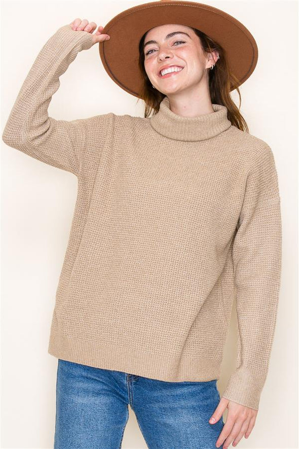 The Isla Waffle Knit Turtleneck Sweater