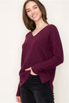 staccato v-neck sweater waffle knit front seam longer length 