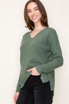 staccato v-neck sweater waffle knit front seam longer length 