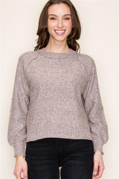 staccato taupe crewneck raglan sleeve pullover ribbed detail sweater