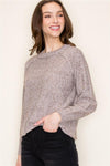 staccato taupe crewneck raglan sleeve pullover ribbed detail sweater